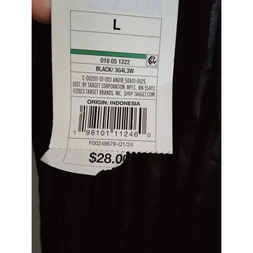 A New‎ Day Black Crinkled Textured Satin Pull-On Maxi Skirt With Waist Tie L NWT